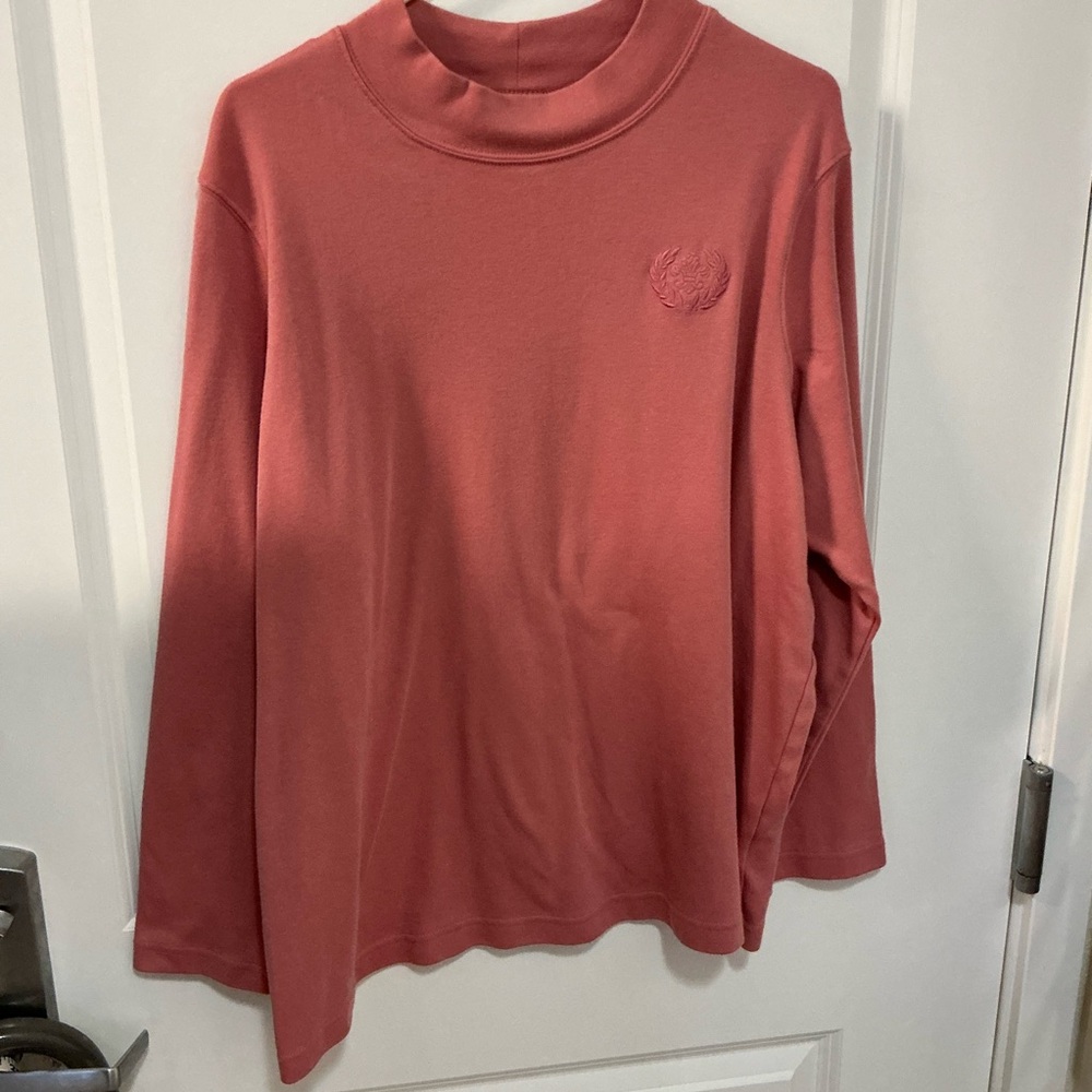 2X poly/cotton top, 28” long. Color is more like second photo.